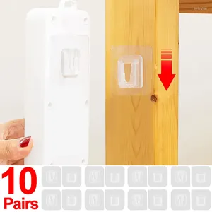 Hooks 10Pairs Double Sided Adhesive Hook Multi-Purpose Suction Cup Wall Holder Socket Router Storage Hanging For Kitchen Bathroom