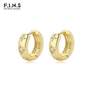 Ohrringe F.I.N.S Luxus 925 Sterling Silber Gold Ohrringe rund Kreis kleiner Reifen Ohrringe Huggies Luxus Mondstern Kristall Ohrschnalle