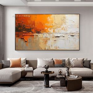 Minimalist Abstract Oil Painting On Canvas 100% Handmade Orange White Modern White Canvas Wall Art Orange And Black Textured Art Art For Home Decor