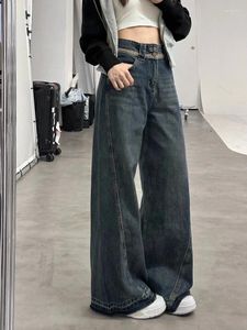 Frauen Jeans Frau Waschung bodenlange Denim-Krawattenhose Weitbein Hosen niedrige Taille Jogginghose Ladung Klassische Glockenböden