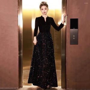 Party Dresses Custom Size Black Prom A-Line Sequin Woman Night With Sleeves