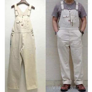 Men's Jeans BOB DONG 40s Three-In-One Pocket High Back Vintage Overalls 13oz Denim Jumpsuit White Cottonseed Hulls