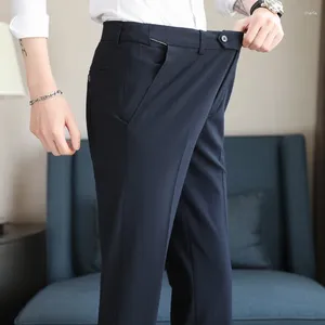 Men's Pants 2024 Spring/Summer Men Elastic Waist Casual Formal Business Slim Fit Office Solid Color Suit Plus Size 44 42 40
