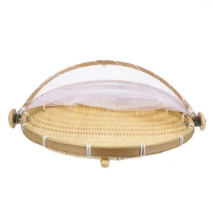 Conjuntos de utensílios de jantar que servem a tenda de cesta tecida com capa de malha ao ar livre piquenique frutas de pão vegetal recipiente de 30 cm