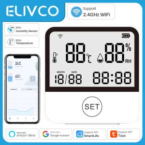 Tuya WiFi Smart temperatur och luftfuktighet Sensor Thermometer Hygrometer inomhus med LED -skärm Support Alexa Google Home
