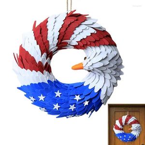 Decorative Flowers Independence Day Wreath 4th Of July Wreaths For Front Door PU Foam Board Eagle Red White And Blue Handcrafted