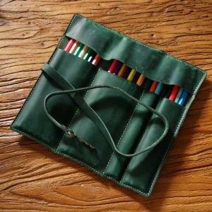 Torbalar Orijinal deri kalem torbası minimalist edebi kalem çantası vintage inek derisi kalem çantası çok fonksiyonlu haddeleme kalemi çanta kırtasiye