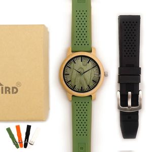 Bobo Bird Bamboo Drewniany zegarek Mężczyźni kwarc z zielonym silikonowym paskiem paski męskie pudełko prezentowe Relogio Masculino WB06 240320