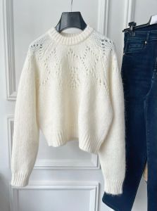 Slim and stylish long sleeved knitted sweater 2024 new spring milk white mohair thread air fashion sexy casual women's sweater