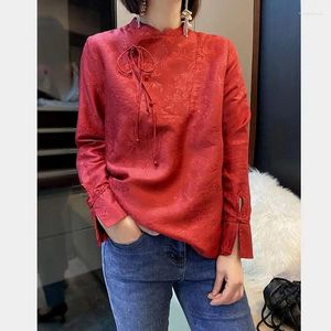 Abbigliamento etnico 2024 in stile cinese Tradizionale camicetta Hanfu Donne eleganti Vintage Top Red Graceful Oriental