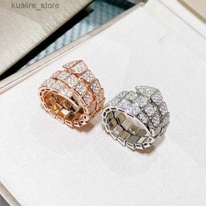 Cluster Rings Hot selling classic 925 sterling Silver full drill three circle snake bone ring ladies personality fashion luxury brand jewelry L240402