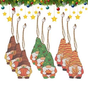 Party Decoration Wood Gnome Tree Pendant 9st Faceless Ornaments Hängen Hushållens säsongsdekorationer för Window Pise Pise Matsal