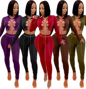 Sexy zweiteilige Club-Outfits für Frauen, Festival-Kleidung, Schnür-Crop-Tops und figurbetonter Hosenanzug, 2-teiliges Set, passende Damen-Sets5883095