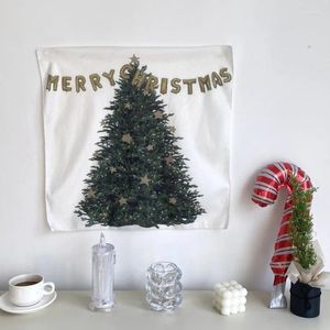 タペストリーズインスクリスマスツリーパインウォールハンギングクロスホリデー雰囲気レイアウトタペストリー背景屋内の家の装飾POプロップ50 50cm