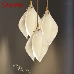 Chandeliers SAMAN Luxury Chandelier Modern LED Lighting Creative Ceramics Magnolia Petal Decoration For Living Dining Room Bedroom