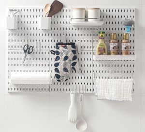 Kitchen Storage Pegboard Hanging Accessories Shelf Bins Hook Brackets Clips No Punching For Garage Wall Organizer