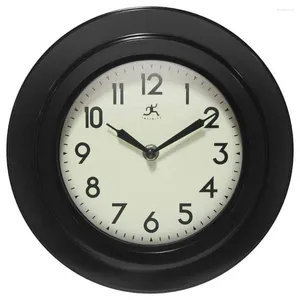 Wall Clocks Retro Round Clock 9.75" Black Silent Analog Indoor Display Plastic Material Peaceful Quiet Home Decor Timepiece