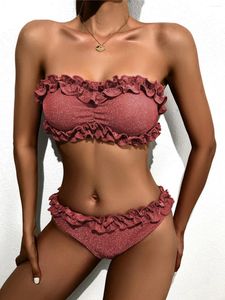 Mulheres Swimwear XS - L Sexy Bandeau Frisado Ruffled Bikini Mulheres Feminino Swimsuit Two-Peças Set Banhista Banheira Swim K4916