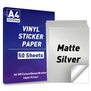 Papper 10/50 ark A4 klistermärke Printer Paper Matte Silver Paper Sticker Självhäftande etikett Vattentät för bläckstråle Laserskrivare Carft