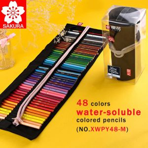 Карандаши Sakura 48 Colors с ограниченным стилем цветовой карандаш жидко/вода растворимых карандашей Рисование раскраски рулон холст ручка занавес/карандаши для корпуса/сумки