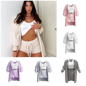 Apresenta de sono feminino Conjunto de malha aconchegante 3 peças Sexy Harm Fuzzy Leepe Roupfits Pijamas Sleeping calças vestido de roupas de noite macia