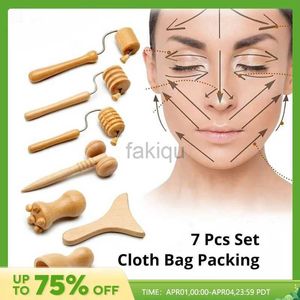 Massage Stones Rocks 7-Piece Beech Mini Guasha Massager Set Wooden Massage Series Hand-Held Massager In Cloth Bag 240403