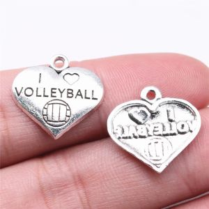 encantos Navio Livre 140 pcs prata Antiga I Love voleibol encantos pingente 19x18mm B16111