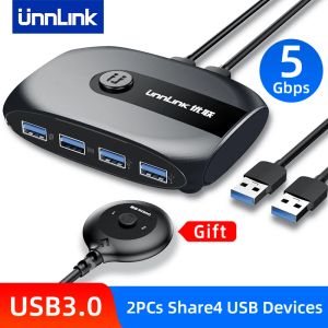 Pensje UNNLINK USB KVM Przełącznik USB 3.0 Przełącznik KVM Przełącznik KVM dla Windows10 PC Keyboard Myszka 2 PCS Udostępnianie 4 urządzeń USB Przełącznik USB