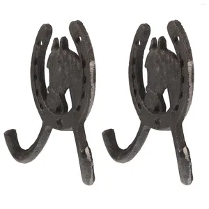 Hooks 2 PCS Horse Hoof Double Hook Wallmontered Hanger Horseshoe Shaped Coat Vintage Design Gjutjärn