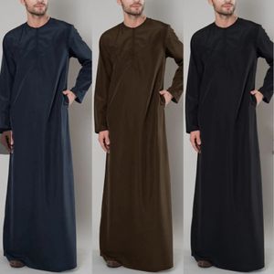 Długie rękaw Aman Abaya Jubba Thobe dla mężczyzn Kaftan Pakistan muzułmański Arabia Djellaba Islam odzież Szata Afgańska 240328