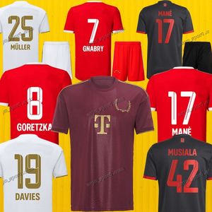 Дешевые 22 23 23 Bayern Munichs Soccer Jersey Gravenberch Sane Muller Davies Kimmich Footbalt Рубашки New Men Child