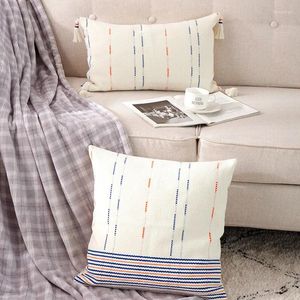 Pillow Ivory Pillows Blue Orange Stripe Case Tassels Decorative Cover For Sofa 45x45 Modern Home Decorations