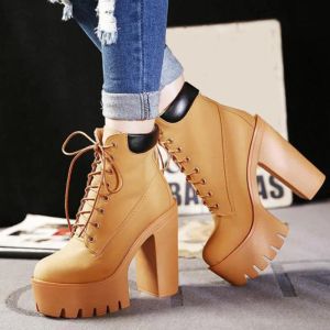 Boots Comemore Women Autumn Lace Up Thick High Heel Ladies Woman Shoes Shoes Women's Casual Footwear 2022 Platform Ankel Boots Brown