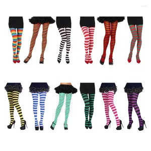 Frauen Socken Mädchen Regenbogen mehrfarbig gestreifte Strumpfhosen undurchsichtige Strümpfe Strumpfhosen für Weihnachten Halloween Cosplay Kostüm