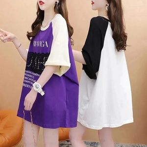 Frauen T-Shirts Koreaner Spitzen Patchwork reines Baumwoll kurzärmeliges T-Shirt für 2024 Sommer Fett mm lose mittelgroße Oberseite