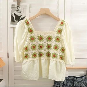 Women's Blouses Korean Style Fashion Floral Elegant Blouse Shirt Puff Sleeve Summer Tops Women Short Crop Top Boho Clothing Blusa Mujer