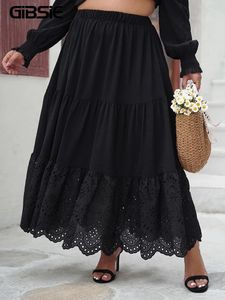 Gibsie plus size ihålig utkammussla hem rufsa lång kjol kvinnor semester boho elastisk midja aline sommar maxi kjolar 2024 240328