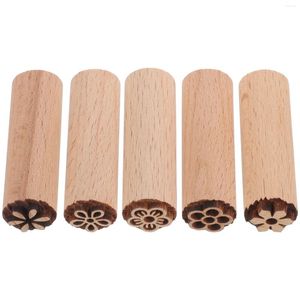 Storage Bottles 5 Pcs Wood Texture Stamp Stamps Natural Delicate Planner Compact Scrapbook Tool Flower Wooden Small Diary Child