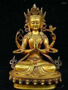 Decorative Figurines Old Tibet Buddhism Temple Bronze 4 Arms Chenrezig Goddess Buddhas Statue