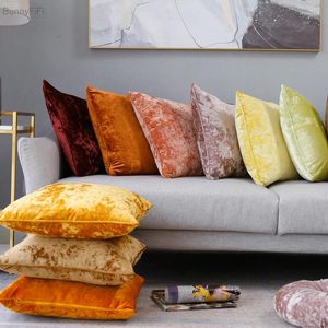 Pillow Cover Yellow Golden Orange Brown Plush Solid Soft Fringed Home Decorative 50x50cm For Sofa Bed Chair