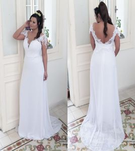 2018 Sexy DeepV Neck Open Back Dresses Plus Size Aptique Lace Beach Stylish with Smoereves Chiffon Bridal Gowns9290390