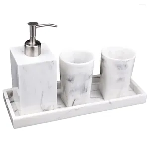 Liquid Soap Dispenser Vanity Countertop Accessory Bathroom Four Piece Set Ceramic Serving Tray Cups