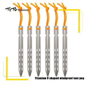 Shelters Tito Titanium Tent Nails V Shaped Design Outdoor Camping Windproof Equipment Tent Tool for Soft Ground 6/8/10/12pc