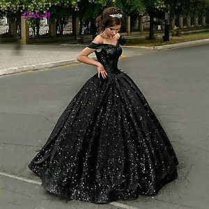 Sparkly Off Shoulder Evening Dresses Lace Up Sequins Princess Ball Gown ALine Floor Length Women Party Gowns Robe De Soiree 240401