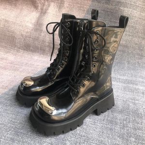 Botas 2024 moda feminina couro elevado preto e branco longo inverno quente laço grosso sola ao ar livre anti deslizamento