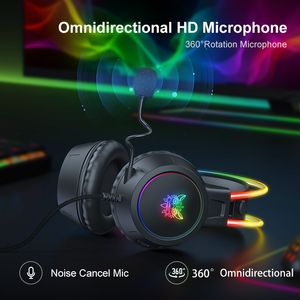 Onikuma X15 Pro Over-Ear Headphones Gaming Headset Wired Cancelando fones de ouvido Ears de gato rosa RGB Light com microfone para PC PS4