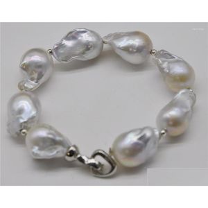 Perlen Strand Habitoo S925 Sterling Sier Naturalweiß Barock Big 15-25mm Perlenarmband Barmschmuck Schmuck Armbänder für Frauen Geschenk Drop otwzi