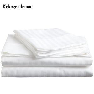 100% Baumwollbettwäsche Set Satin Strip Luxus Weiß El Bett Leinen Zwilling Queen Full Kingsize