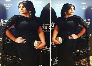 Vestidos de noite pretos de celebridades Nancy Ajram 2016 com Bling Lace Cape Oriente Médio Vestidos de tapete vermelho vestidos de formatura6187701