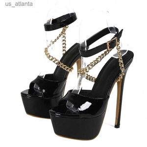 Dress Shoes Liyke Summer 16 CM Super High Heels Platform Sandals Women Fashion Open Toe Chain Ankle Strap Ladies Party Stripper Black H240403H5UR